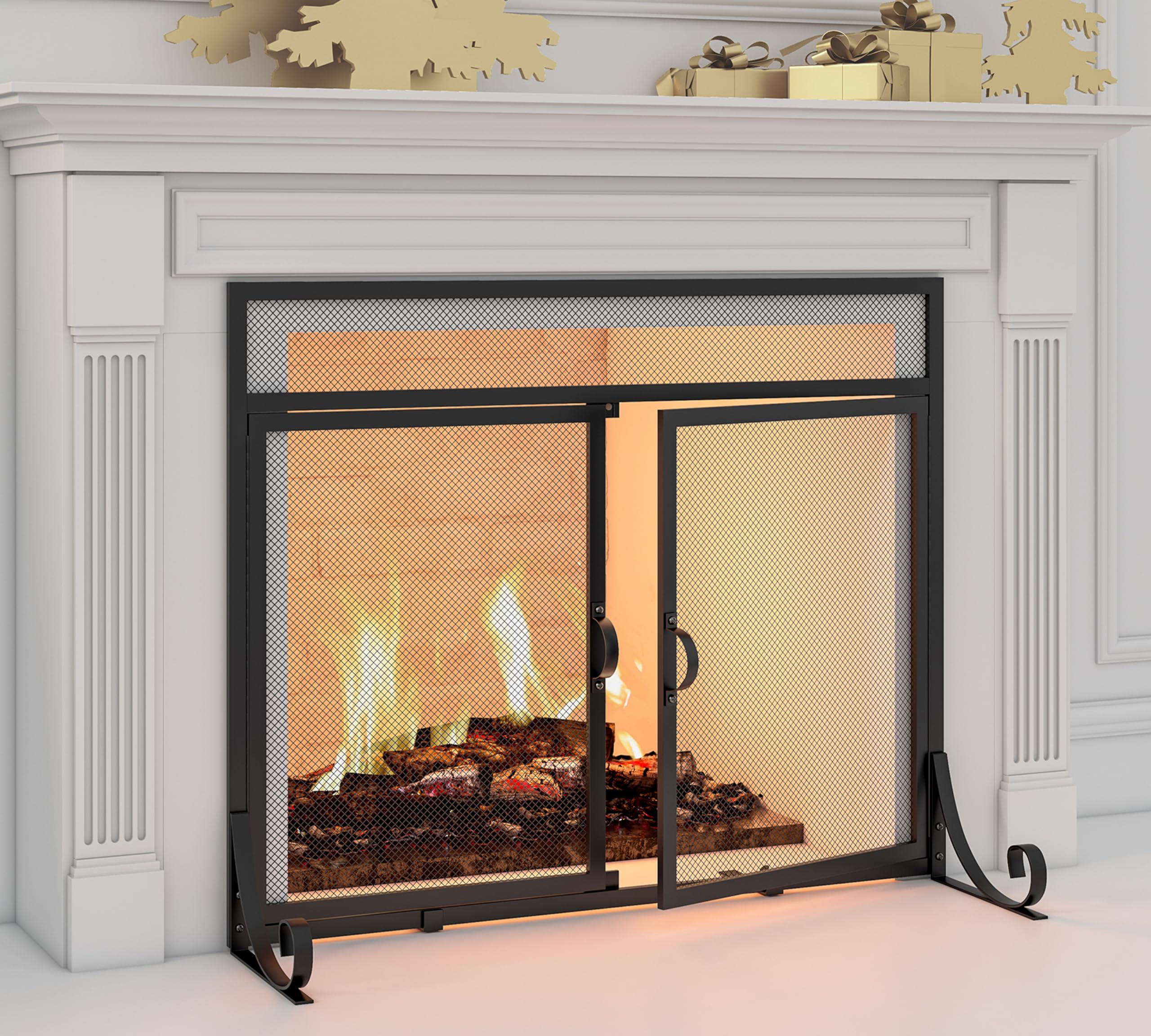 Amazon.com: Calidola Flat Fireplace Screen with Doors,Solid